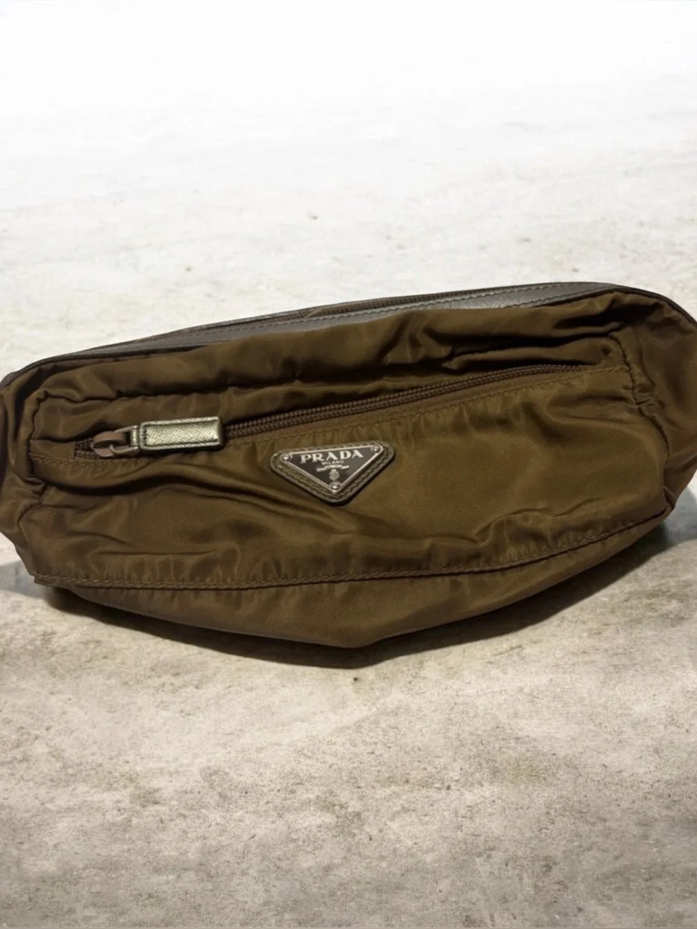 Prada Brown Nylon Belt Bag with Triangle Logo